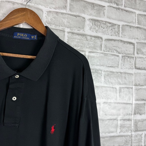 Polo Ralph Lauren Solid Black & Red Pony Collared Polo Shirt Mens BIG 4XB - Picture 2 of 8